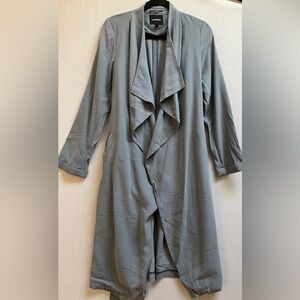 Express Grey Long Waterfall Duster Jacket Draped Trench Sz XS